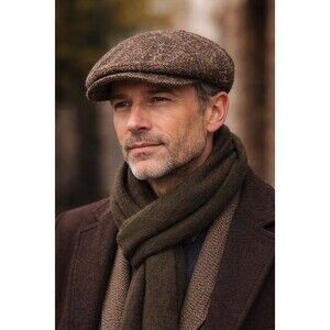 Hanna Hats Men's Donegal Irish Tweed Hat Cap Brown 100% Pure Wool  Size Large